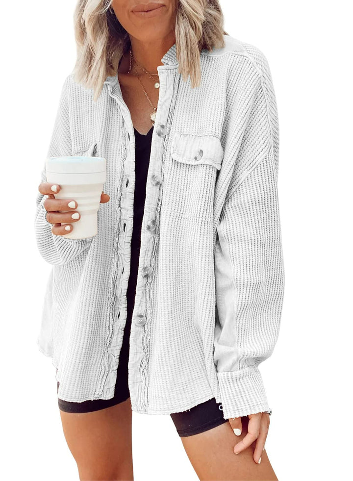 Ladies oversized waffle structure shirt jacket Amarae