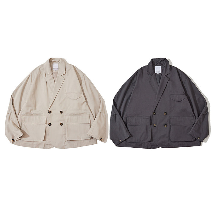 Unisex Boxy Overjacket with double-breasted button placket, large utility patch pockets and short boxy cut Amarae