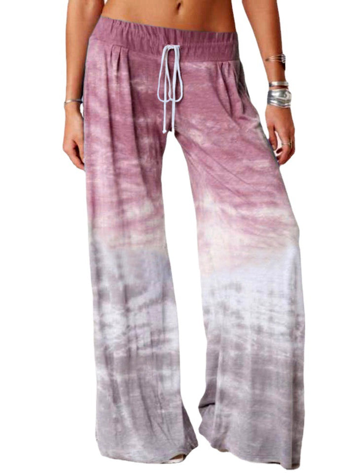 Ladies wide batik pants with drawstring, pleats, and side pockets Amarae