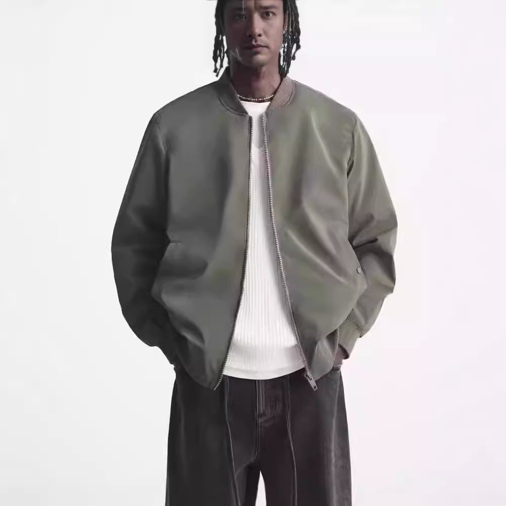 Men's Boxy Jacket with full zip, minimalist design and ribbed collar Amarae
