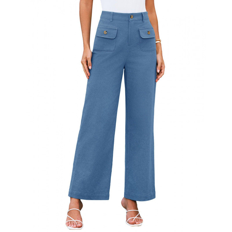 Women High-Waist Palazzo Pants with Flap Button Pockets Amarae