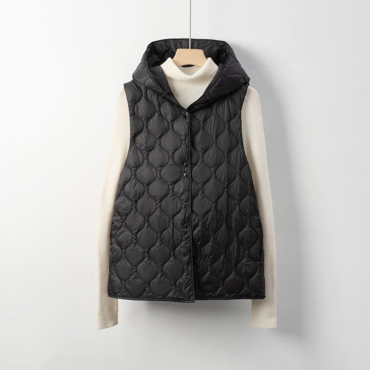 Ladies padded vests with hidden hood and soft inner lining Amarae