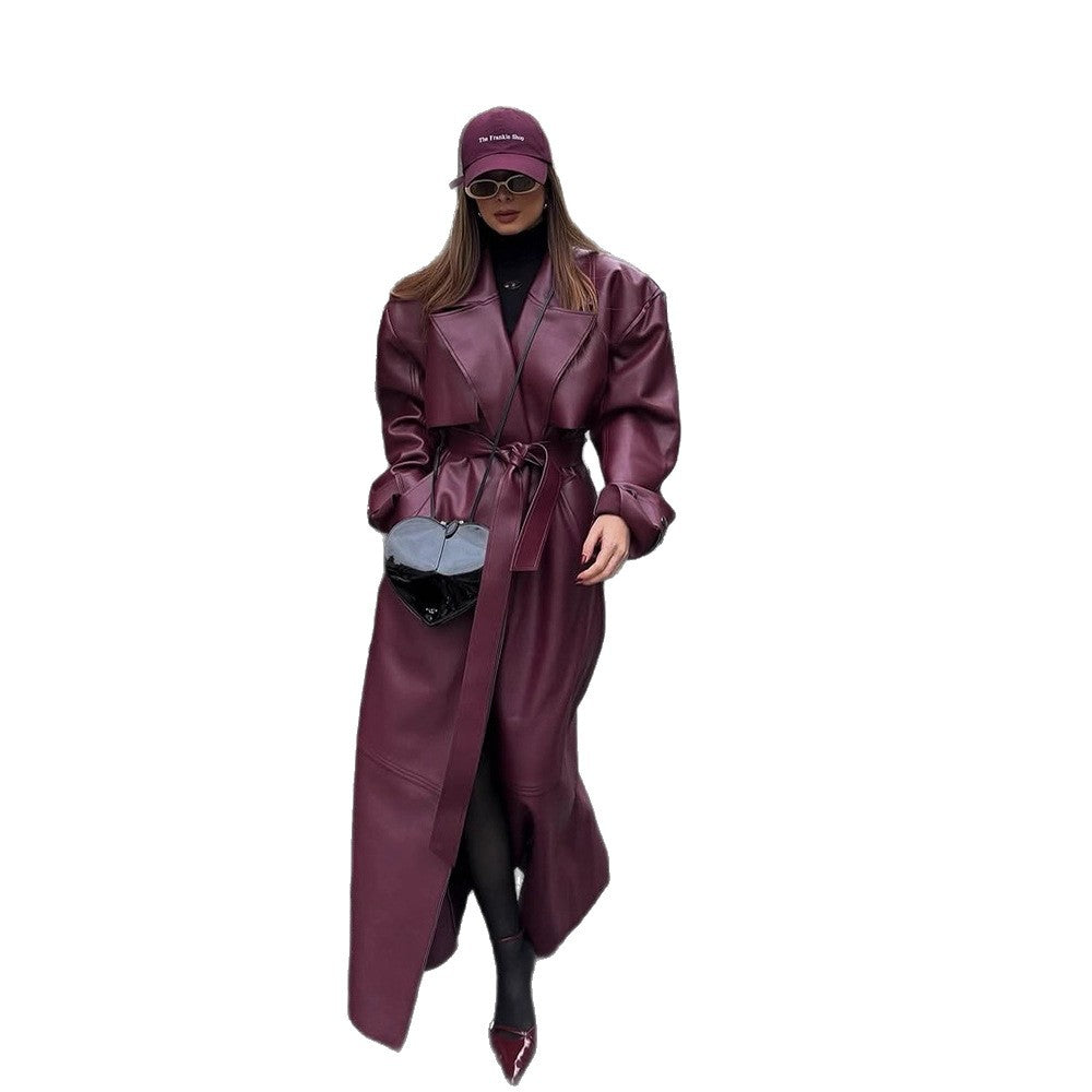 Lune London elegant ladies' leather jacket with voluminous sleeves and a belt at the waist
