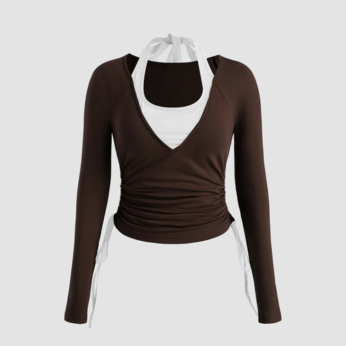 Chemisier à manches longues pour femmes avec double design et fronces Chic & Stil