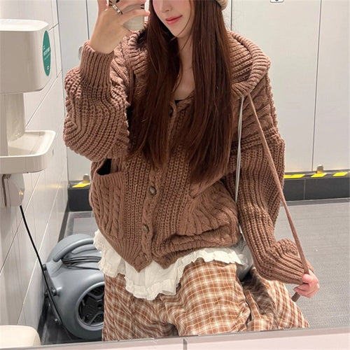 Gilet en tricot épais pour femmes avec capuche et grandes poches Chic & Stil