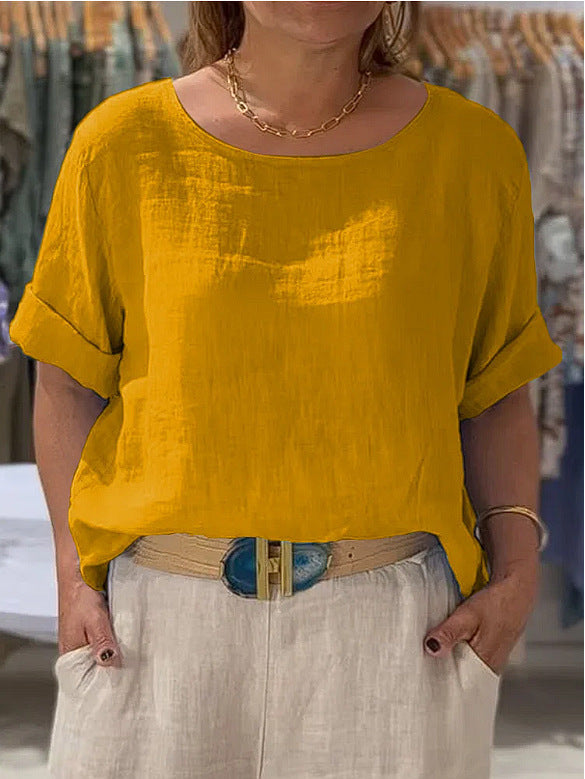 Blouse en lin léger pour femme avec coupe décontractée et manches retroussées Chic & Stil