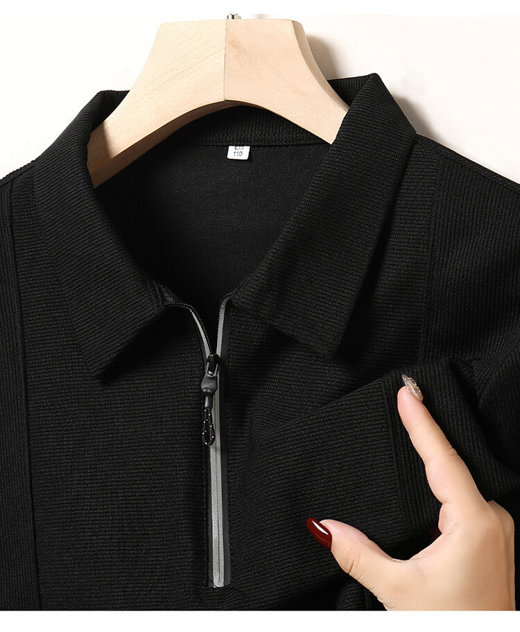 Casual long sleeve pullover for men with half zipper and textured pattern Lune London
