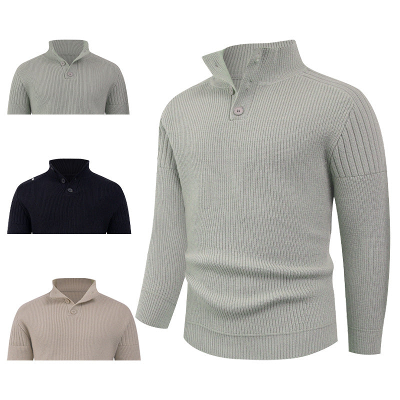 Knit sweater for men with high collar and button details Lune London