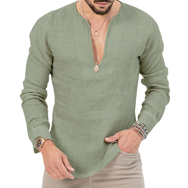 Lightweight long-sleeve shirt for men with deep round neckline and playful cut Lune London
