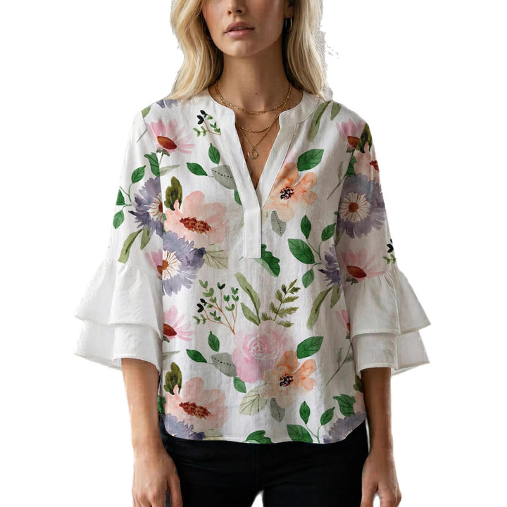 Women's blouse with ruffle details and eye-catching animal print Lune London