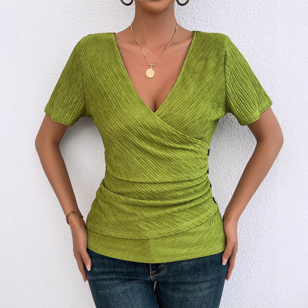 Women's wrap blouse with refined folds and button details Lune London