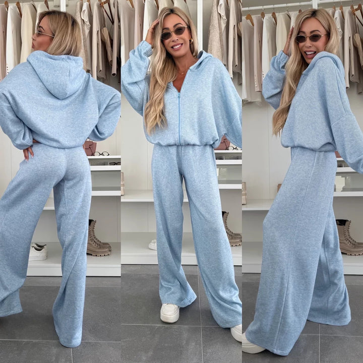 Ladies comfortable fleece jumpsuit with high collar and zipper Lune London