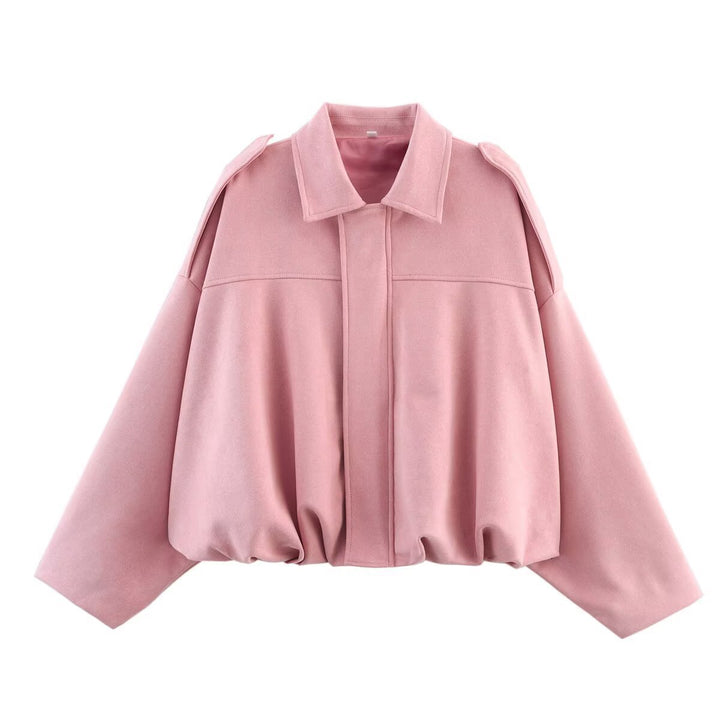 Women's Oversized Short Jacket with Balloon Sleeves, Concealed Zipper and Epaulettes Amarae