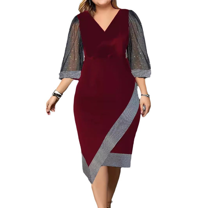 Ladies Elegant Cocktail Dress with Sheer Puff Sleeves and Asymmetrical Hem Lune London