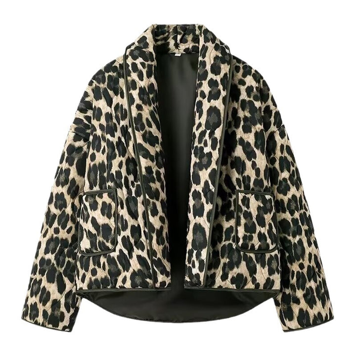 Quilted leopard print jacket for women with long sleeves Lune London
