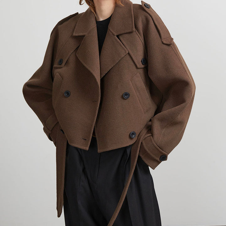 Short trench coat for women with adjustable belt and double-breasted design Lune London
