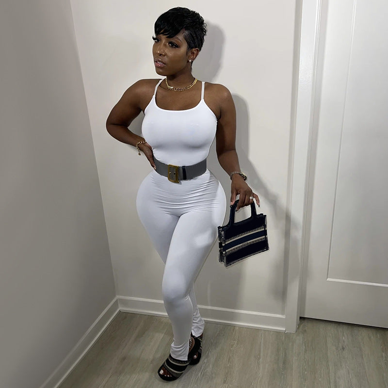Women’s Bodycon Jumpsuit with Adjustable Spaghetti Straps Lune London