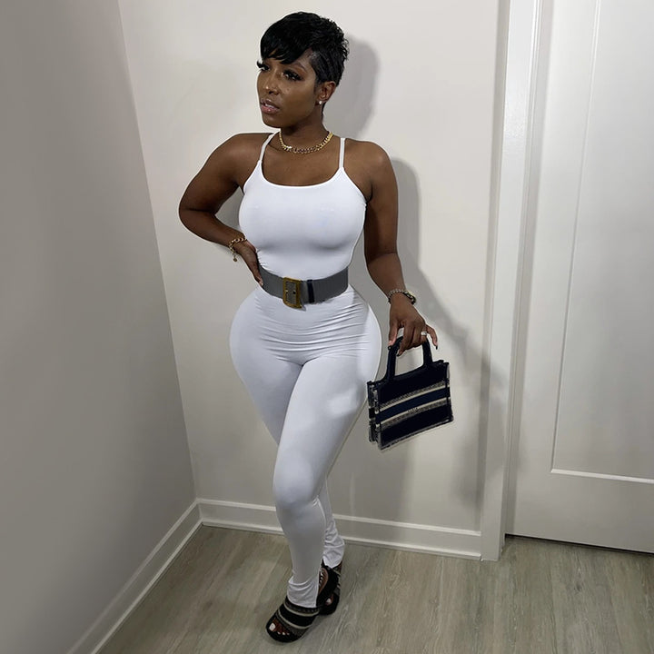 Women’s Bodycon Jumpsuit with Adjustable Spaghetti Straps Lune London