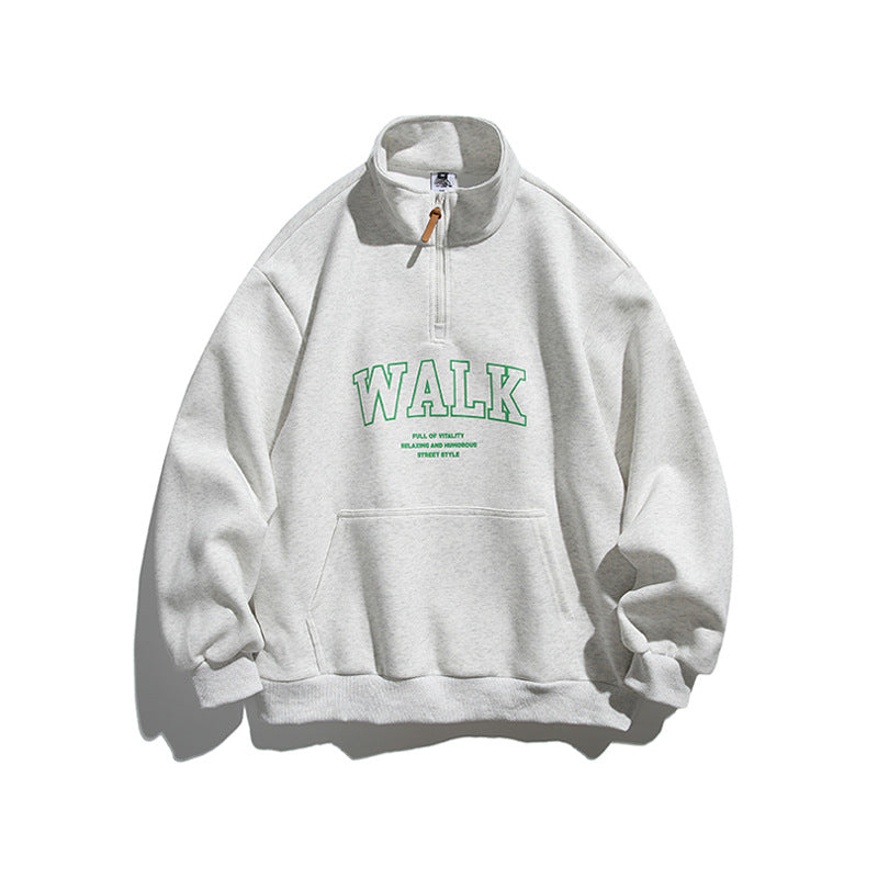 Unisex Oversize-Halfzip-Sweatshirt with Stand-up Collar, Kangaroo Pocket and Logo Print Amarae
