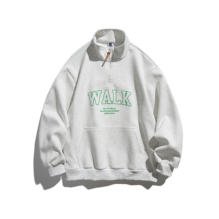 Unisex Oversize-Halfzip-Sweatshirt with Stand-up Collar, Kangaroo Pocket and Logo Print Amarae