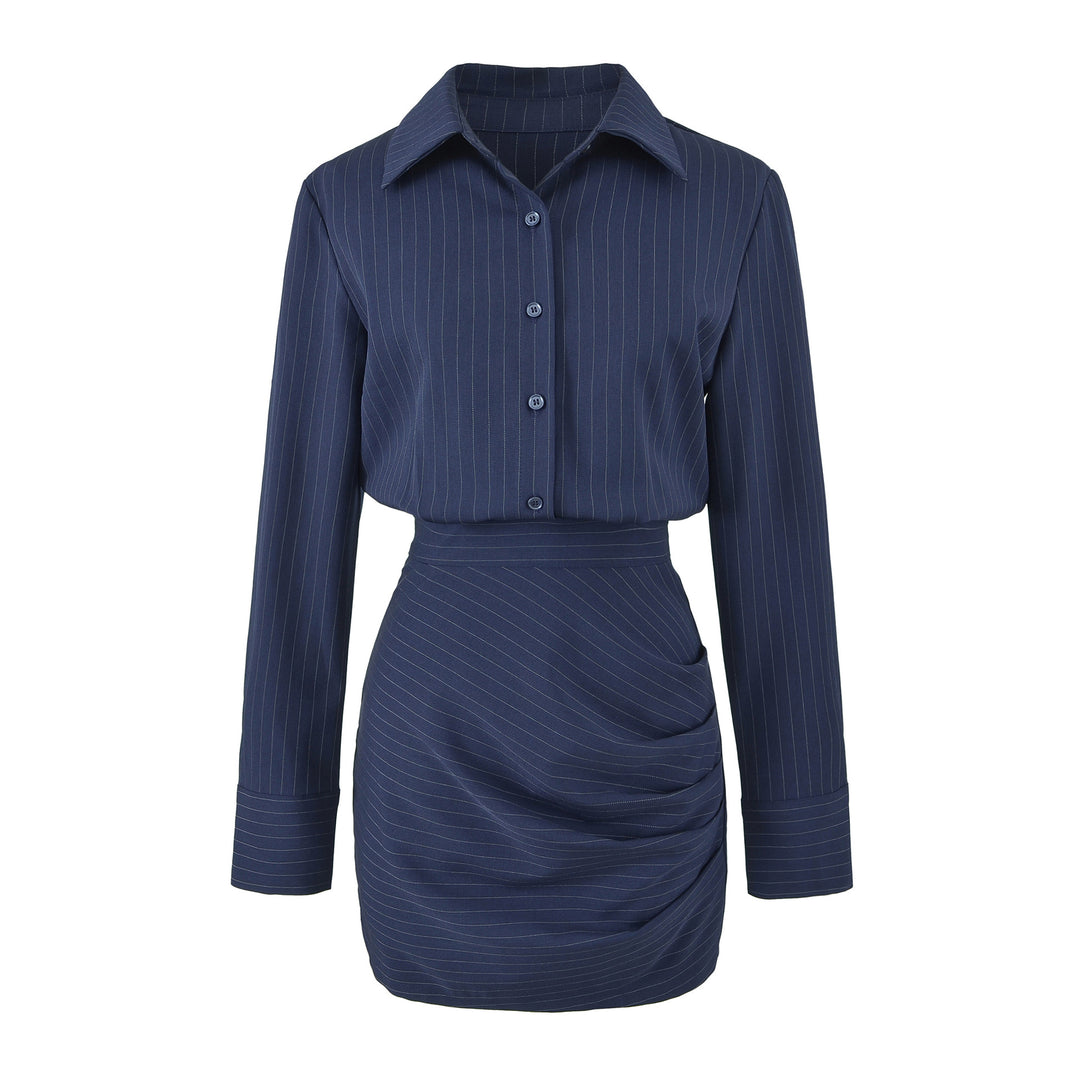 Women Tailored Midi Dress with Shirt Blouse Top and Pinstripe Design Amarae