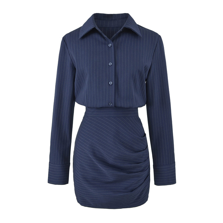Women Tailored Midi Dress with Shirt Blouse Top and Pinstripe Design Amarae