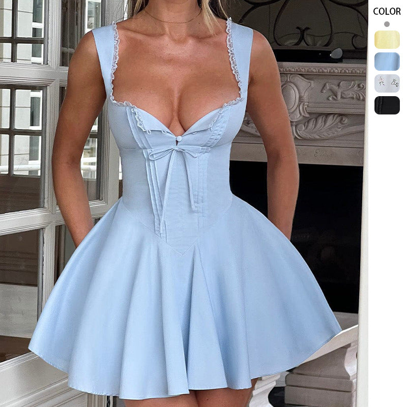Women's Playful Short Dress with Feminine Lacing and Delicate Ruffle Details Lune London