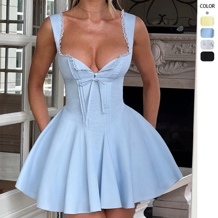 Women's Playful Short Dress with Feminine Lacing and Delicate Ruffle Details Lune London
