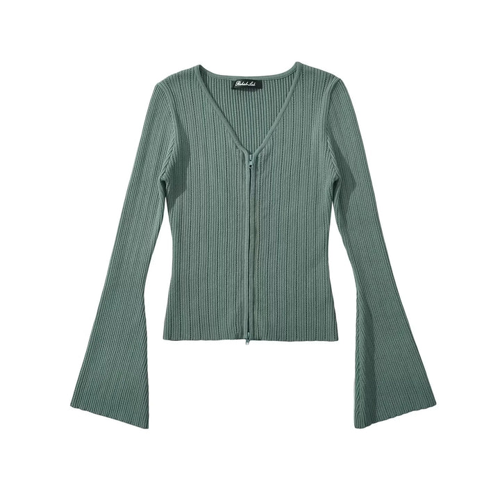 Mesh top for women with plunging V neckline and zipper Lune London