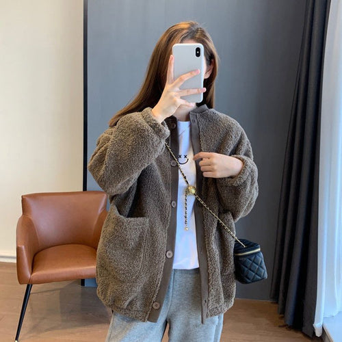 Veste femme fluffy oversized avec grandes poches