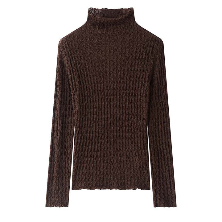 Women's Fitted Crinkle Long Sleeve with Stand Collar and Textured Surface Amarae