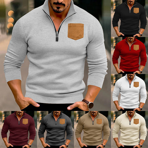 Modern pullover for men with half-zip and contrasting chest pocket Amarae