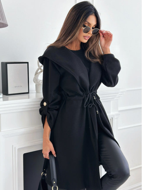 Mid-length fabric coat for women with hood and belt at the waist Lune London