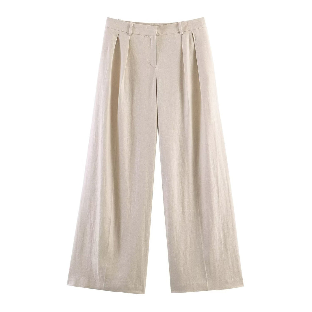 Women's Loose Linen Trousers with Pleats and Wide Palazzo Cut Amarae