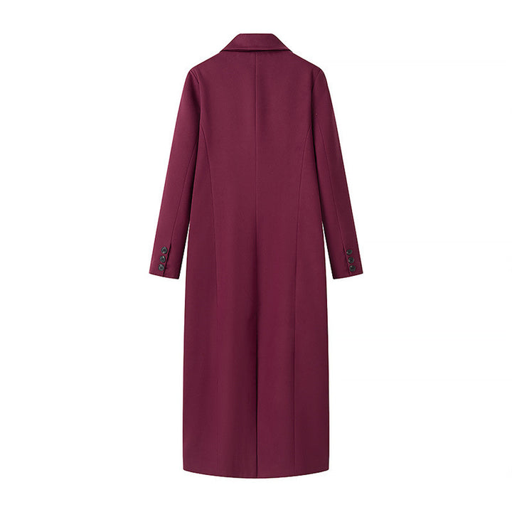 Ladies Double-breasted tailored wool blend coat with lapel collar and flap pockets Amarae