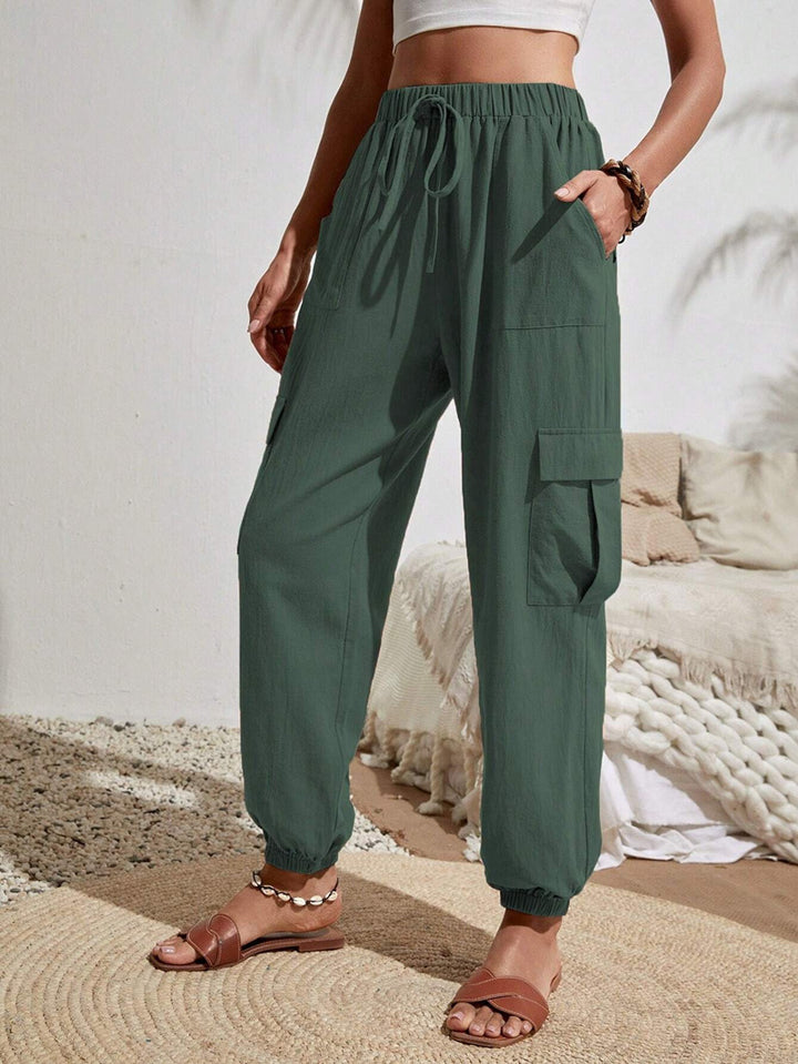 Women's Lightweight Cargo Jogging Pants with Drawstring, Elastic Waistband and Elastic Cuffs Amarae