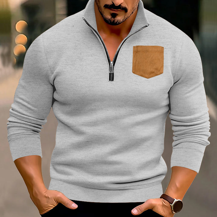 Modern pullover for men with half-zip and contrasting chest pocket Lune London