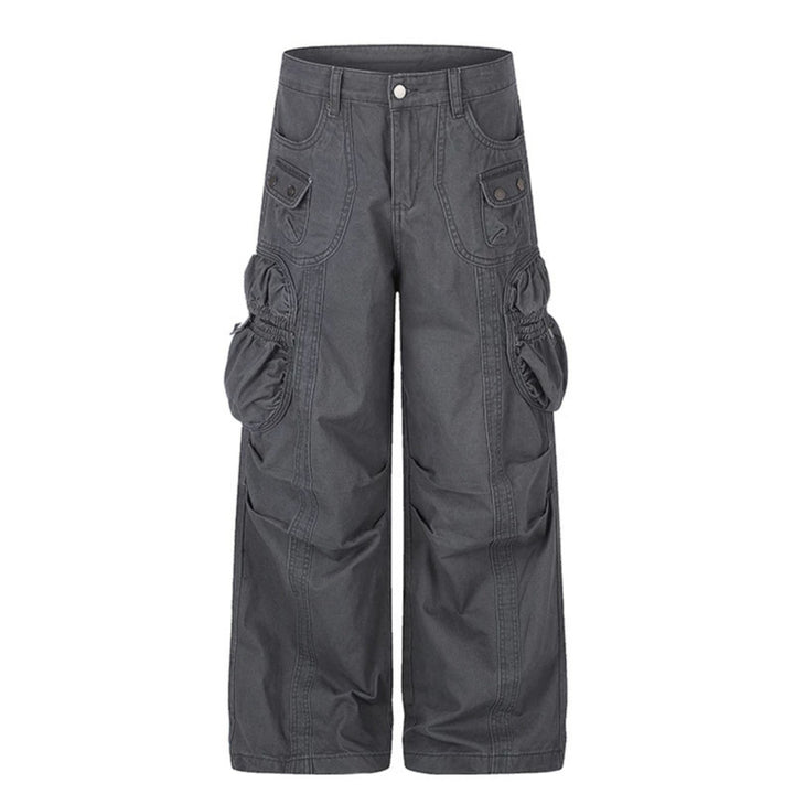 Women's wide utility cargo pants with gathered side pockets and decorative seams Amarae