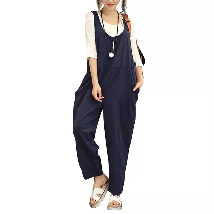 Women Casual Harem Jumpsuit made of Linen with Adjustable Straps and Side Pockets Amarae