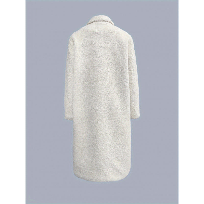 Ladies Cozy Fleece Coat with Pockets and Button Closure Lune London