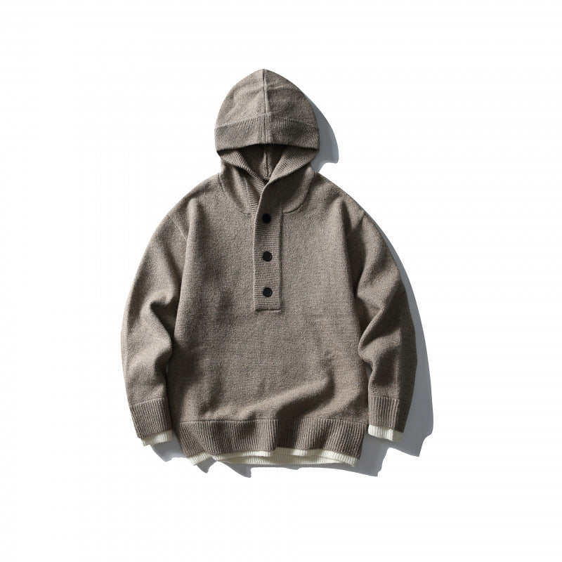 Unisex knitted hoodie with half placket, ribbed hem and double-layer finish Amarae