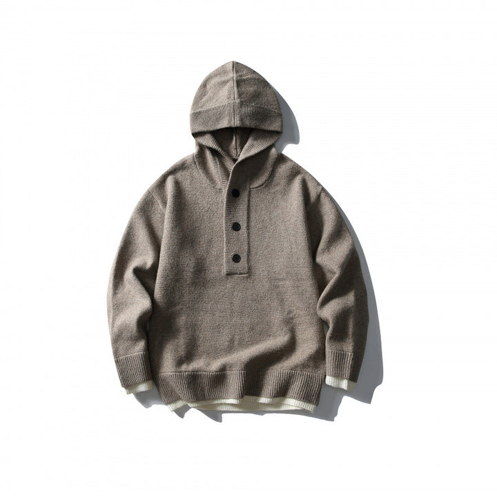 Unisex knitted hoodie with half placket, ribbed hem and double-layer finish Amarae
