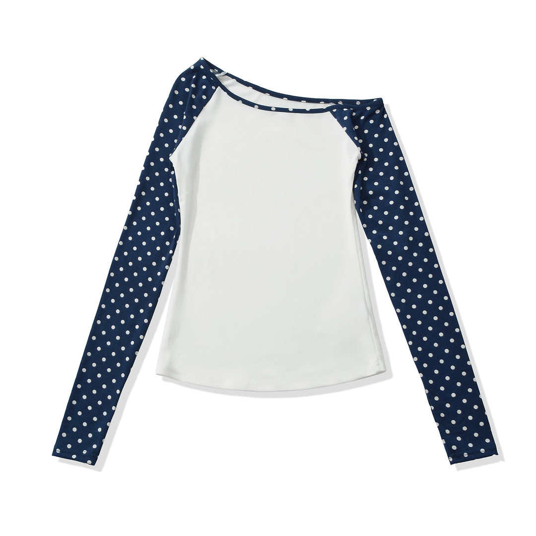 Ladies Asymmetrical Long Sleeve with Polka Dot Raglan Sleeves Amarae