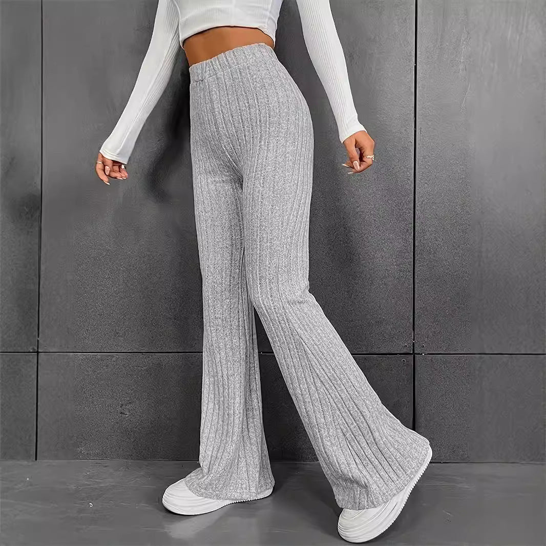 Comfortable flared knit pants for women with a high waist and ribbed texture Lune London