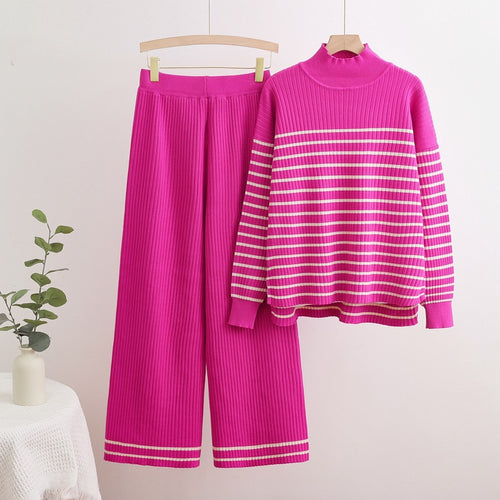 Comfortable knit loungewear set for women with cross stripe details Amarae