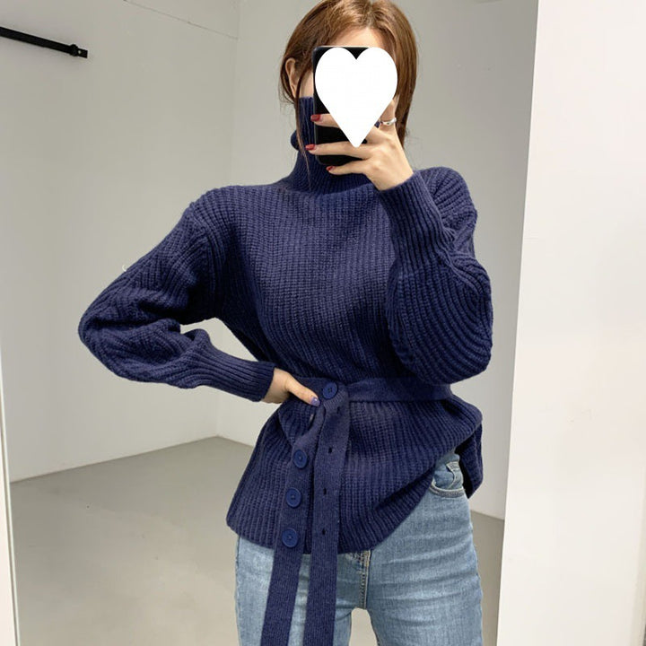 Pull en tricot décontracté pour femmes avec ceinture à la mode Chic & Stil