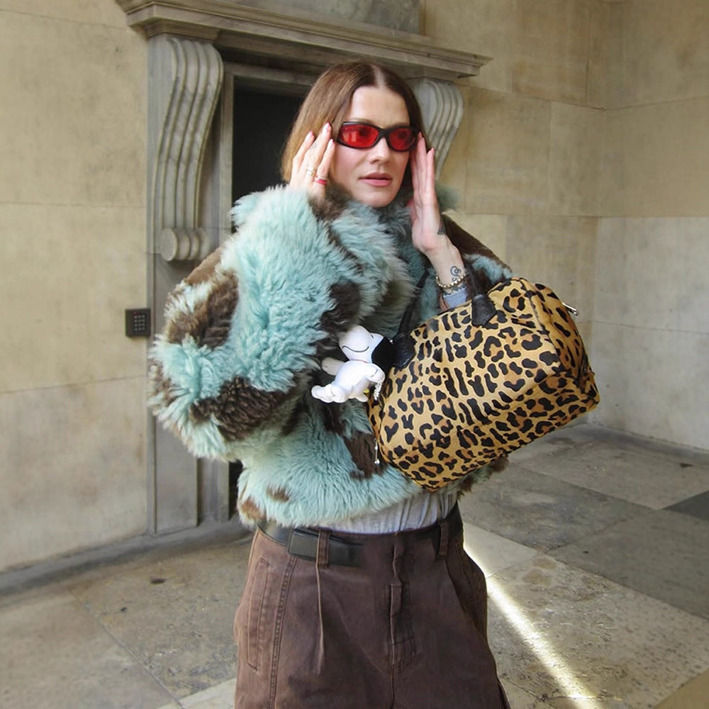 Women's Cropped Faux Fur Coat with Voluminous Shawl Collar Amarae