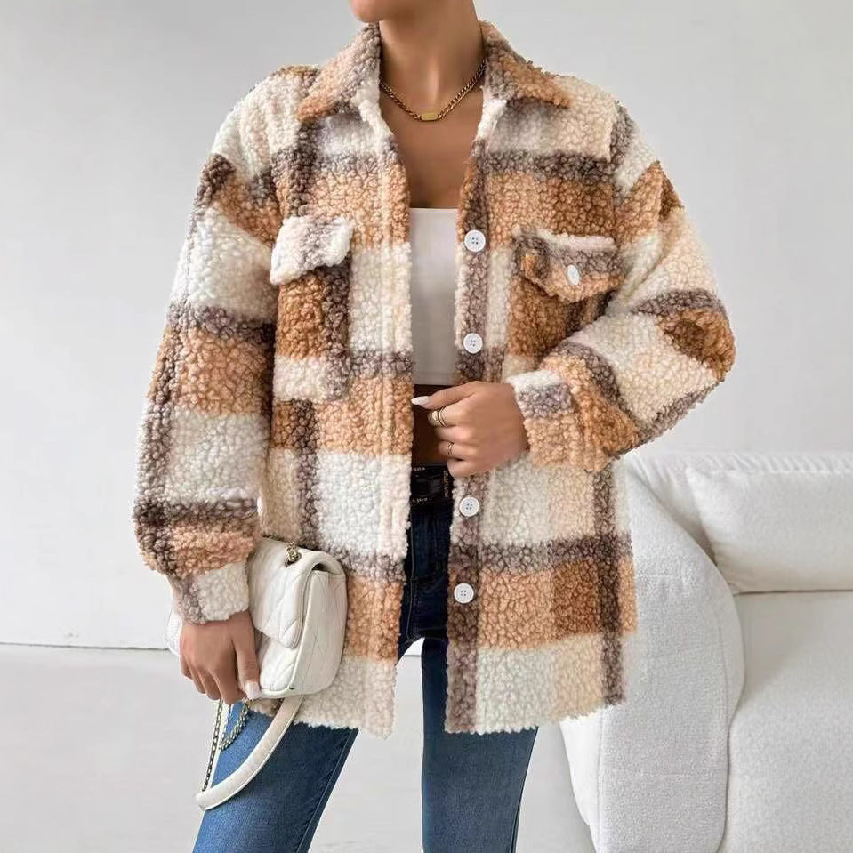 Women's plush overshirt with plaid pattern Lune London