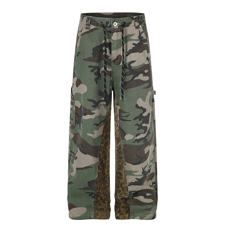 Women's wide cargo pants with camouflage print and leopard contrast stripes Amarae