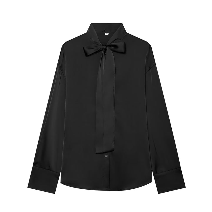 Women's Silk-like Blouse with Tie, Oversized Cut and Concealed Button Placket Amarae